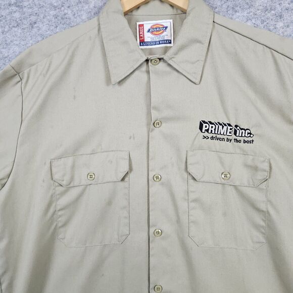 Dickies Work Shirt Khaki/Tan Size L Long Sleeve INNUENDO COMPANY LOGO Embroidery - Picture 2 of 16